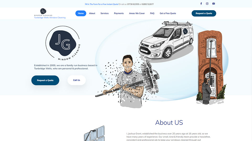 JG Window Cleaning. An Example of a website created for a window cleaner in Tunbridge Wells