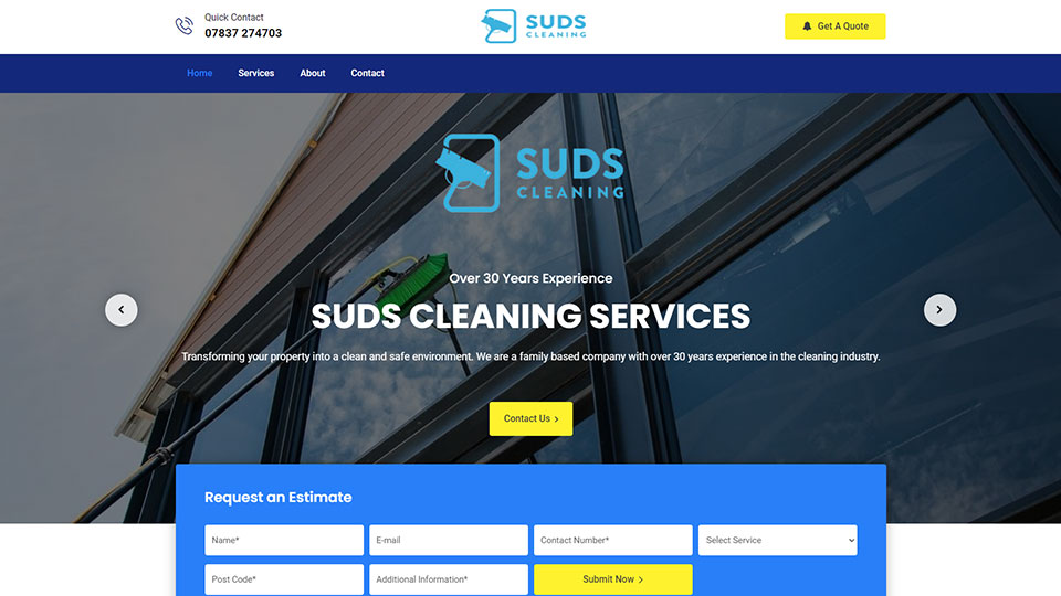 Customer Website Example. Suds Cleaning Services. Window Carpet and UPVC Cleaner in Barry Wales