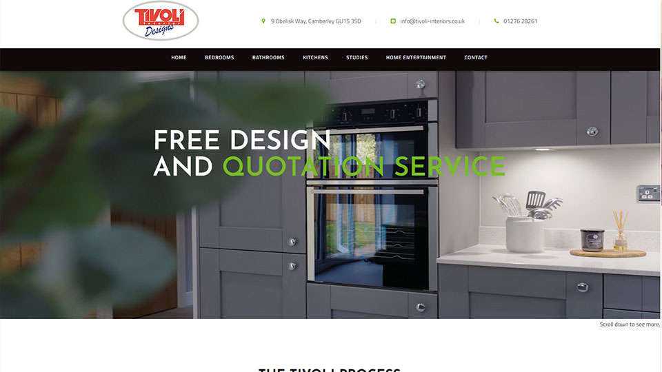 Website for Tivoli Designs - a Kitchen design company in Surrey